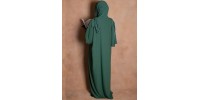 Abaya de prière voile integré vert canard en soie de medine